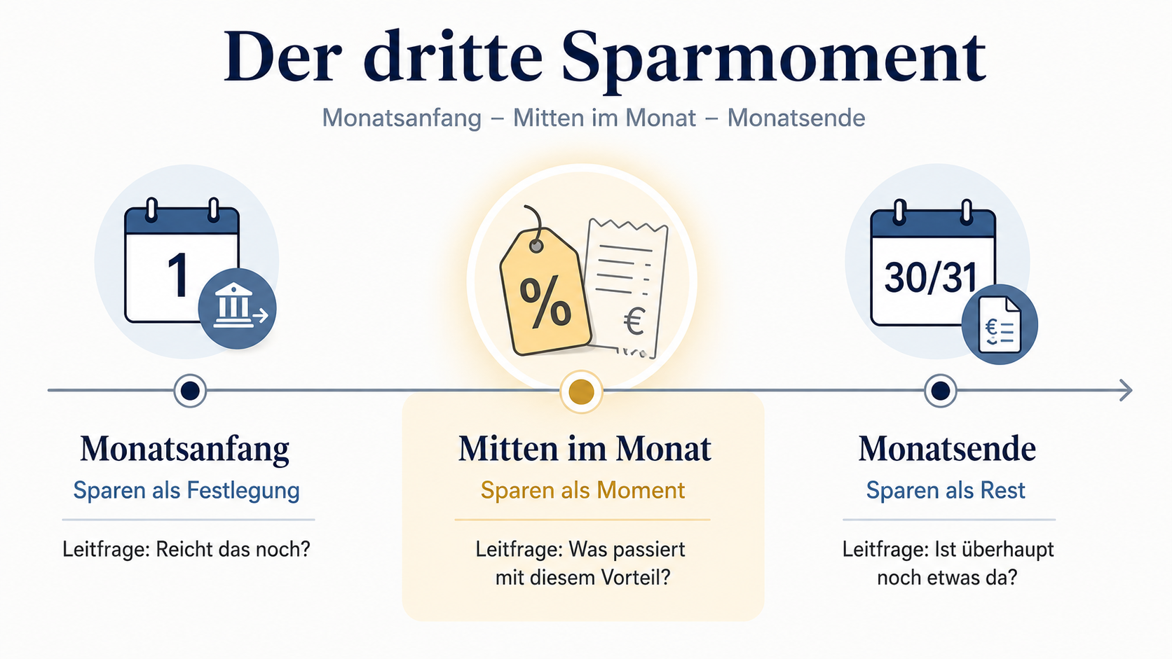 Der dritte Sparmoment als Monatslinie mit Monatsanfang, Mitten im Monat und Monatsende.